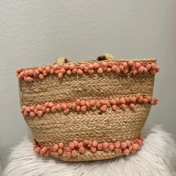 ⚜️💛⚜️Shiraleah Aubrey small pompom Jute Bag Bohemian - Picture 5 of 17